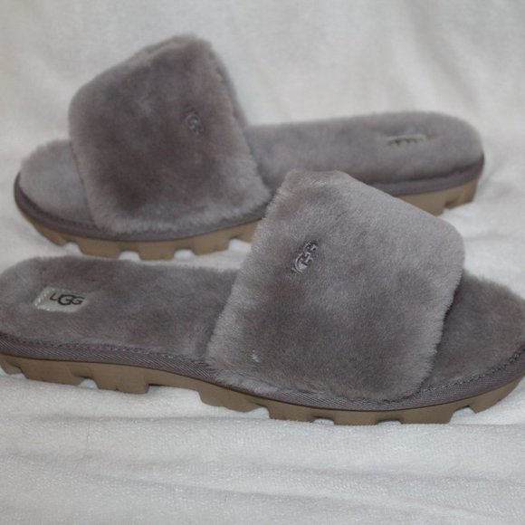 NIB UGG WOMEN'S COZETTE SHEARLING‎ SLIDE SLIPPER SANDALS GRAY - Picture 1 of 6